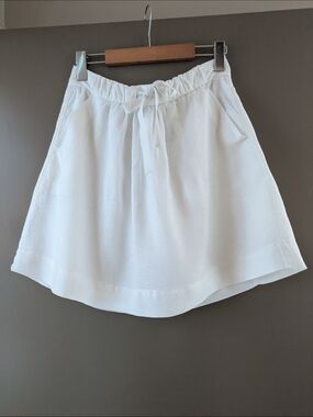 J.Crew White 100% Linen Mini Skirt Drawstring Pockets Lined Size 00